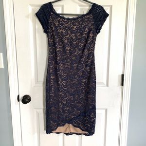Navy Blue Lace Boatneck Dress